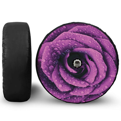 Dark Purple Rose Print Tire Cover With Camera Hole
