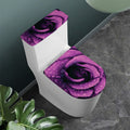 Dark Purple Rose Print Toilet Lid And Tank Cover Set