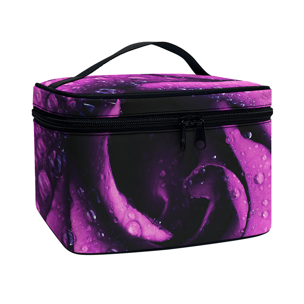 Dark Purple Rose Print Travel Makeup Bag