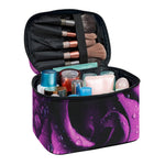 Dark Purple Rose Print Travel Makeup Bag