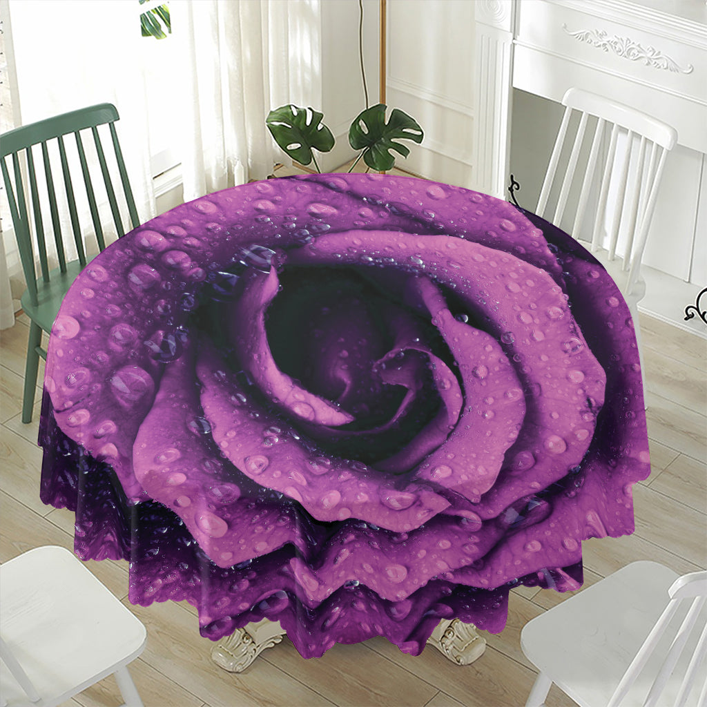 Dark Purple Rose Print Waterproof Round Tablecloth