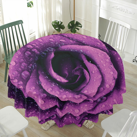 Dark Purple Rose Print Waterproof Round Tablecloth