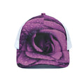 Dark Purple Rose Print White Mesh Trucker Hat