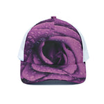 Dark Purple Rose Print White Mesh Trucker Cap