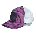 Dark Purple Rose Print White Mesh Trucker Cap