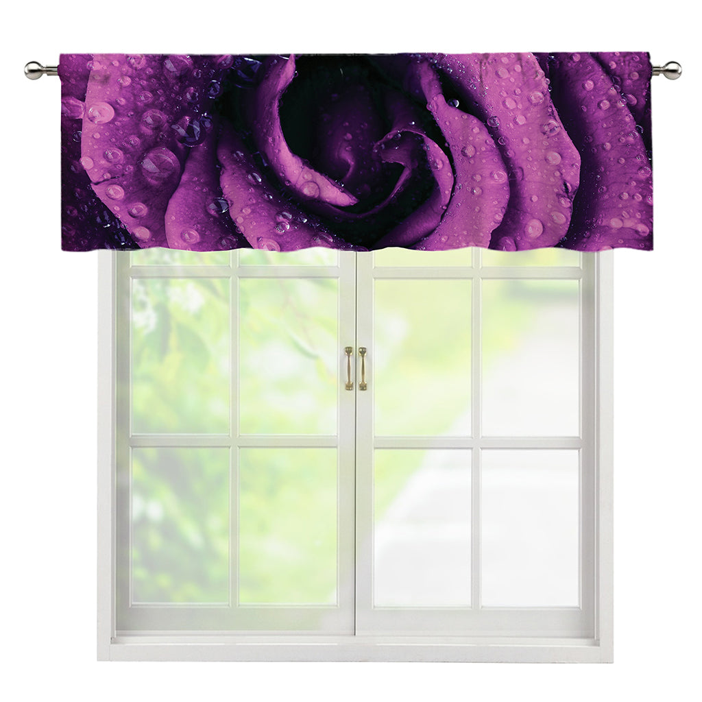 Dark Purple Rose Print Window Valance