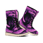 Dark Purple Rose Print Winter Boots