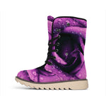 Dark Purple Rose Print Winter Boots