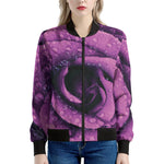 Dark Purple Rose Print Women's Bomber Jacket