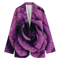Dark Purple Rose Print Women's Cotton Blazer
