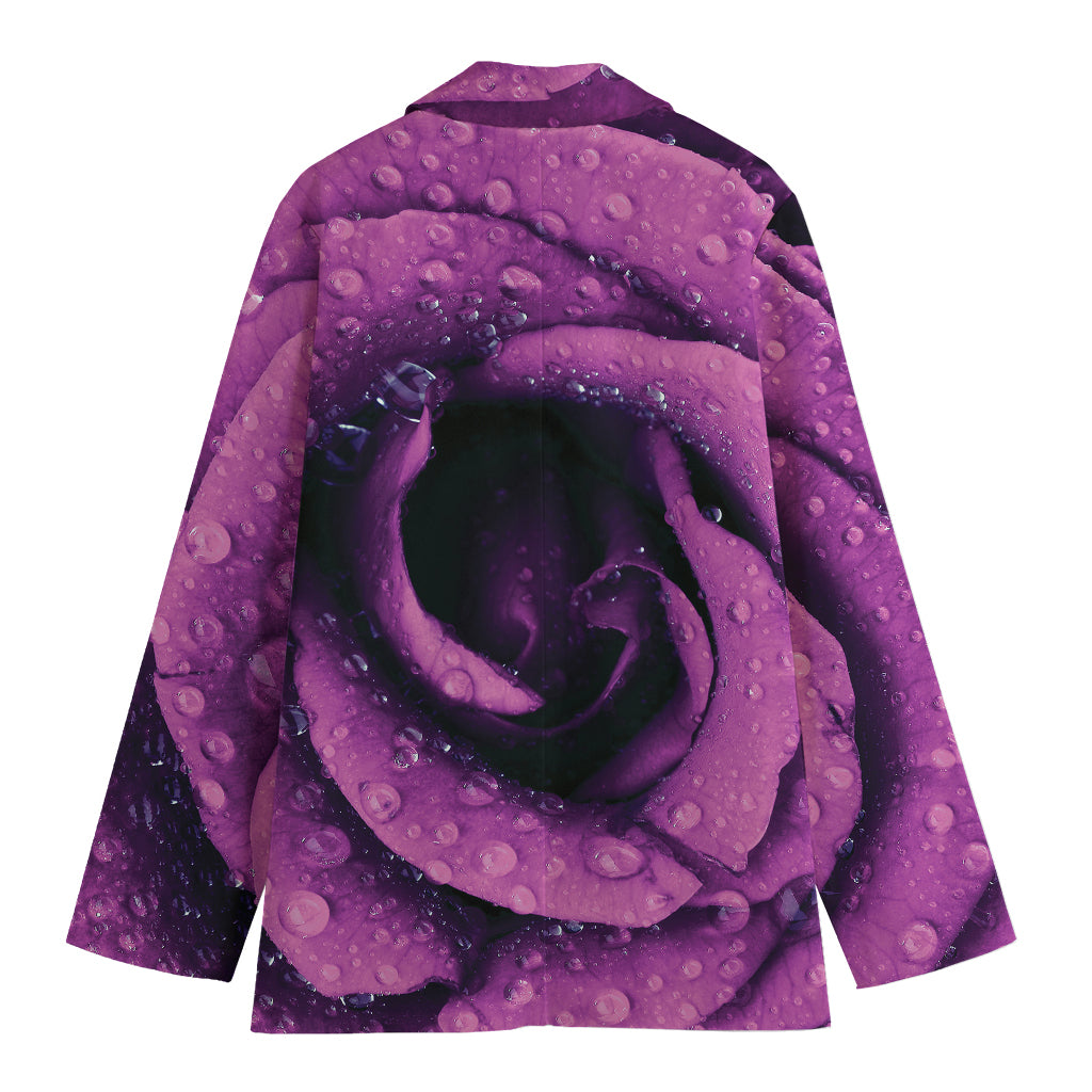 Dark Purple Rose Print Women's Cotton Blazer