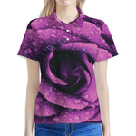 Dark Purple Rose Print Women's Polo Shirt
