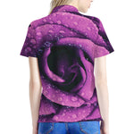 Dark Purple Rose Print Women's Polo Shirt