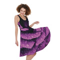 Dark Purple Rose Print Sleeveless Knee Length Dress
