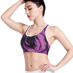 Dark Purple Rose Print Women's Sports Bra