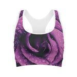 Dark Purple Rose Print Women's Sports Bra