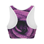 Dark Purple Rose Print Women's Sports Bra