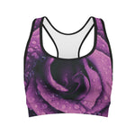 Dark Purple Rose Print Women's Sports Bra
