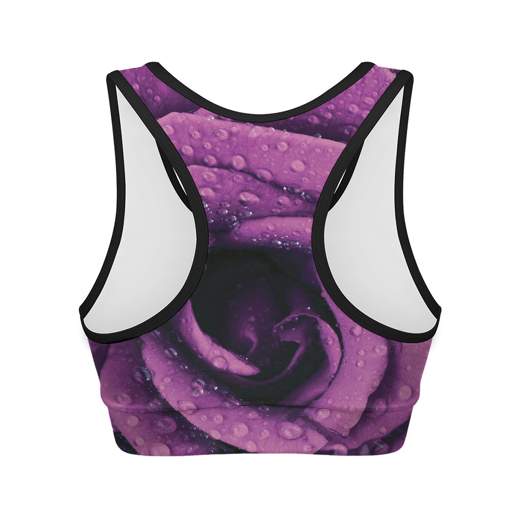 Dark Purple Rose Print Women's Sports Bra