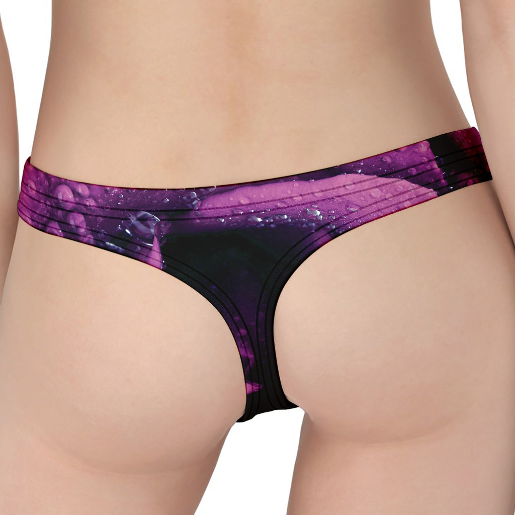 Dark Purple Rose Print Women's Thong