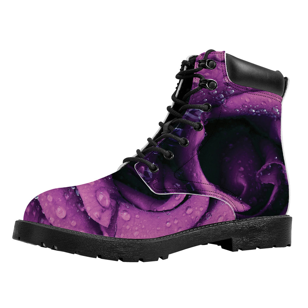 Dark Purple Rose Print Work Boots
