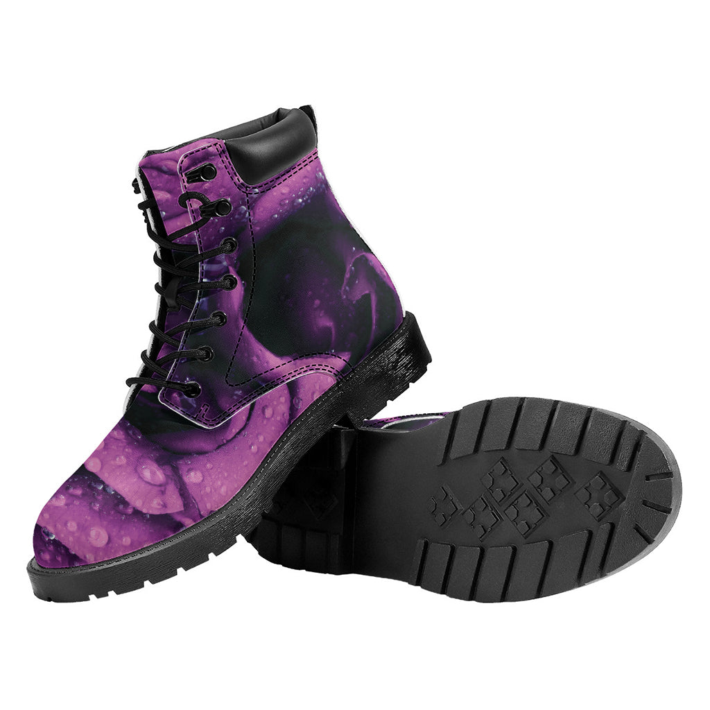 Dark Purple Rose Print Work Boots