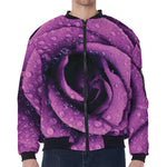 Dark Purple Rose Print Zip Sleeve Bomber Jacket