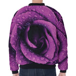 Dark Purple Rose Print Zip Sleeve Bomber Jacket