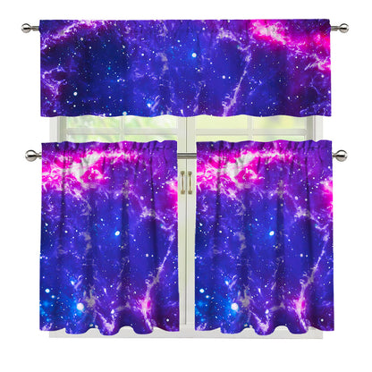 Dark Purple Universe Galaxy Space Print 3 Piece Kitchen Curtains
