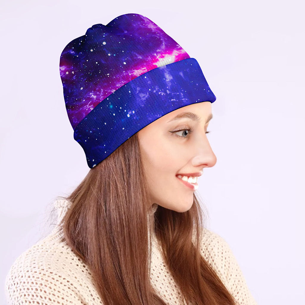 Dark Purple Universe Galaxy Space Print Beanie