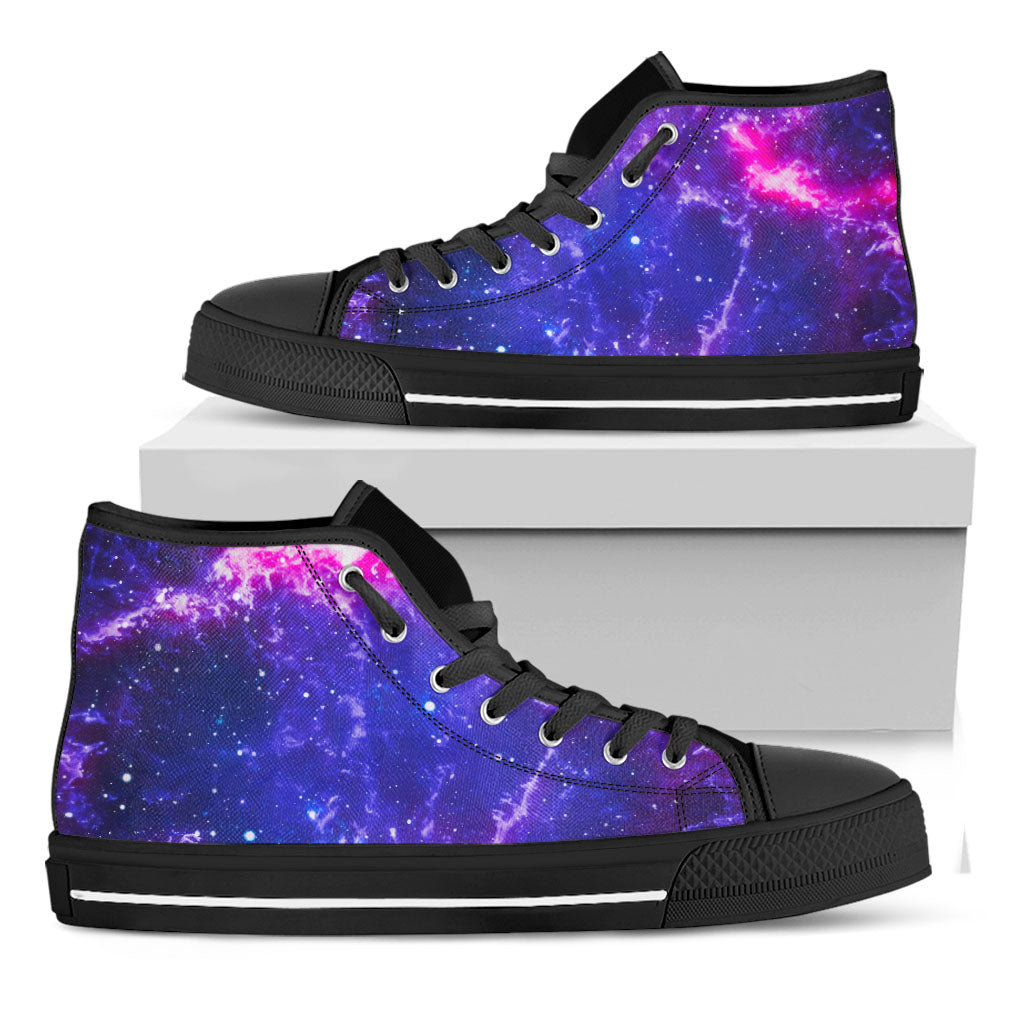Dark Purple Universe Galaxy Space Print Black High Top Sneakers