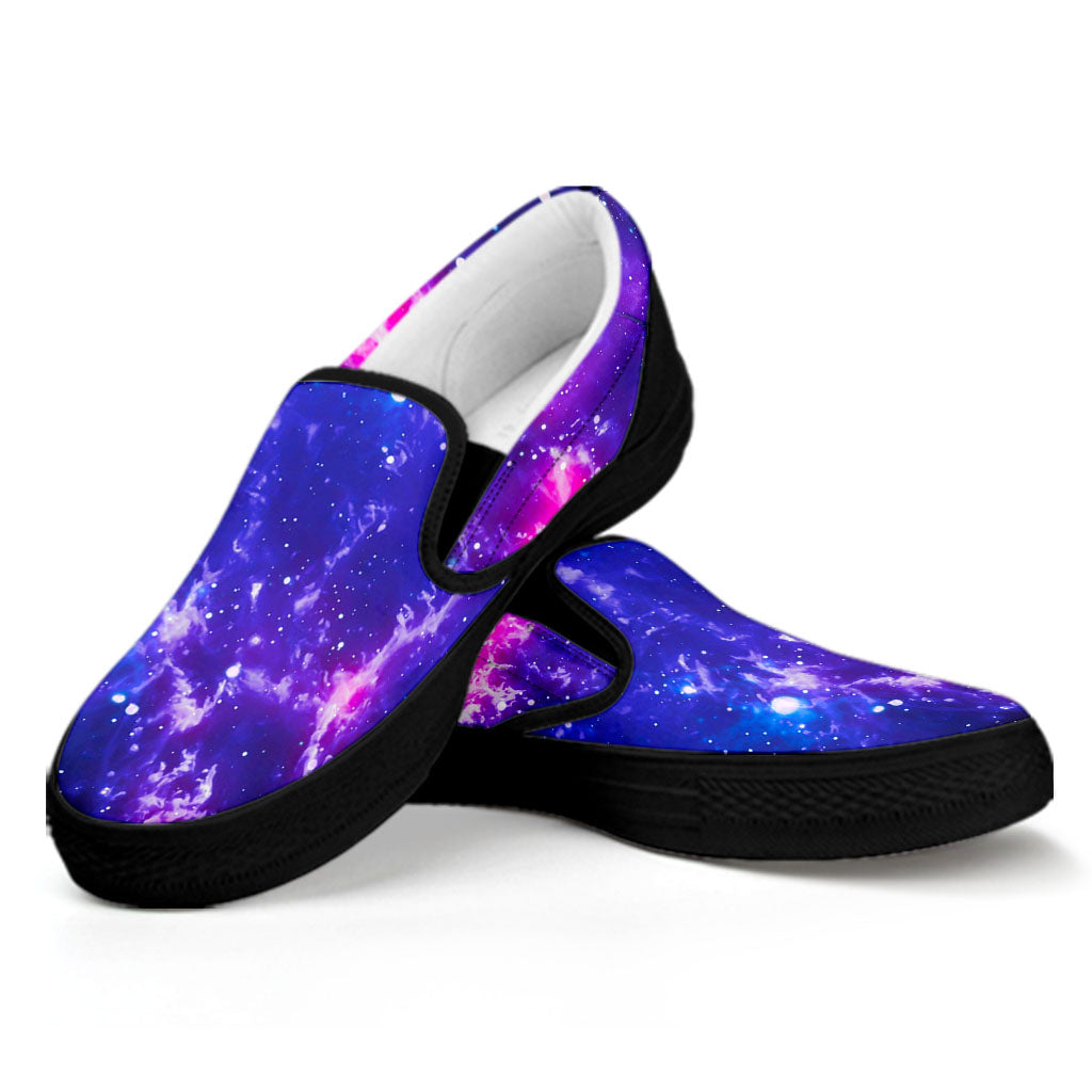 Dark Purple Universe Galaxy Space Print Black Slip On Sneakers