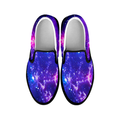 Dark Purple Universe Galaxy Space Print Black Slip On Sneakers