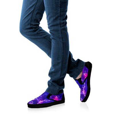 Dark Purple Universe Galaxy Space Print Black Slip On Sneakers