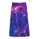 Dark Purple Universe Galaxy Space Print Cotton Front Slit Maxi Skirt