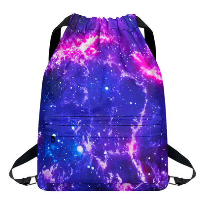 Dark Purple Universe Galaxy Space Print Drawstring Backpack