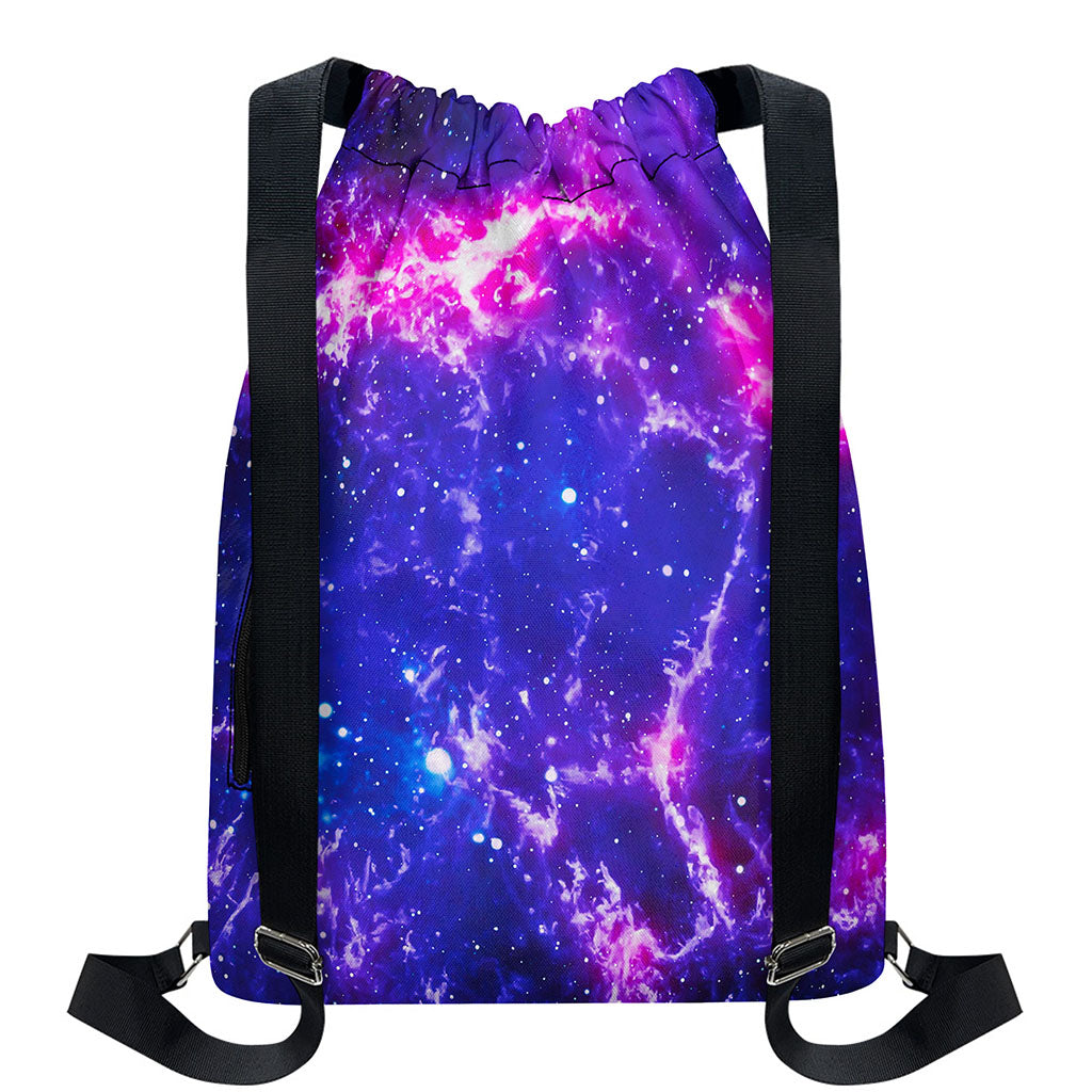 Dark Purple Universe Galaxy Space Print Drawstring Backpack