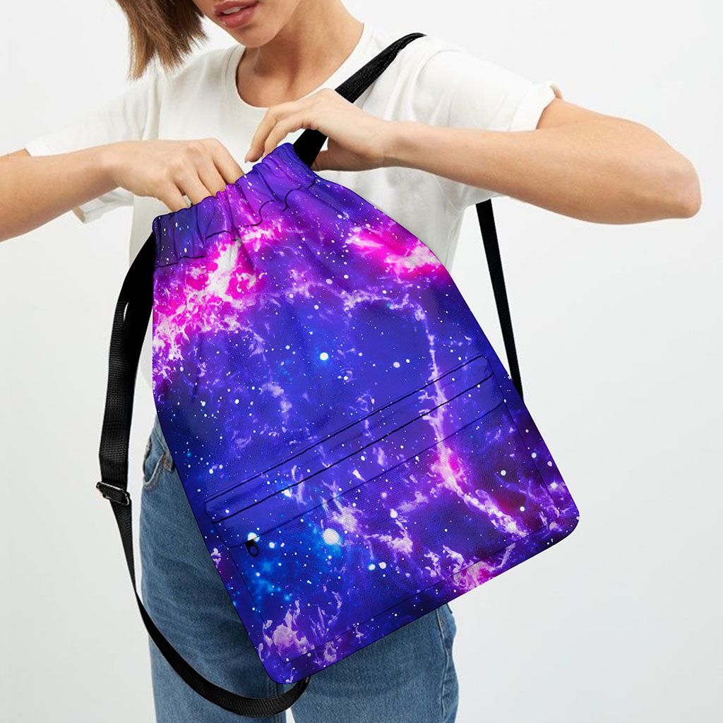 Dark Purple Universe Galaxy Space Print Drawstring Backpack