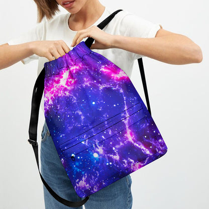 Dark Purple Universe Galaxy Space Print Drawstring Backpack