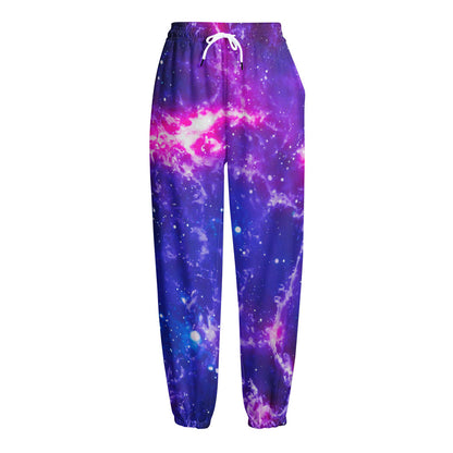 Dark Purple Universe Galaxy Space Print Fleece Lined Knit Pants