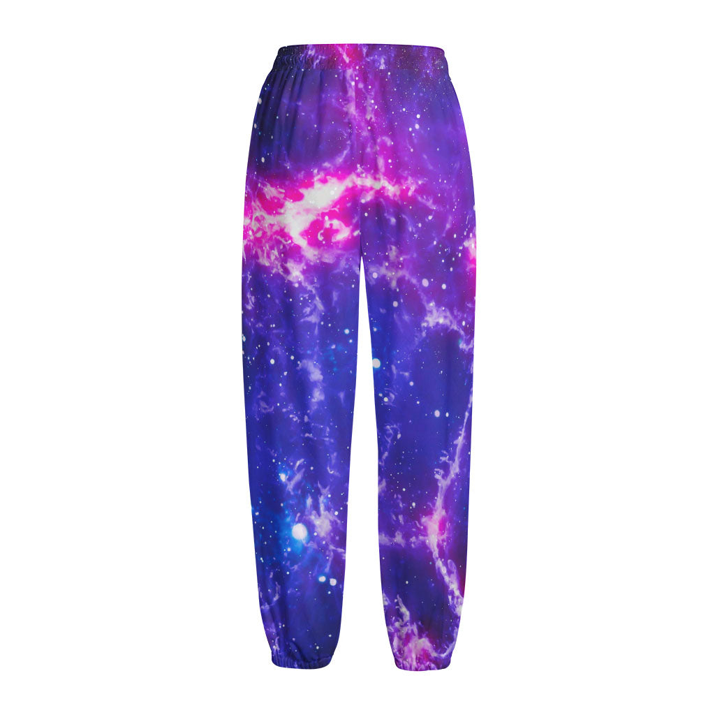 Dark Purple Universe Galaxy Space Print Fleece Lined Knit Pants