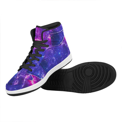 Dark Purple Universe Galaxy Space Print High Top Leather Sneakers