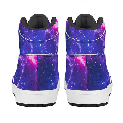 Dark Purple Universe Galaxy Space Print High Top Leather Sneakers