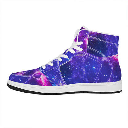 Dark Purple Universe Galaxy Space Print High Top Leather Sneakers