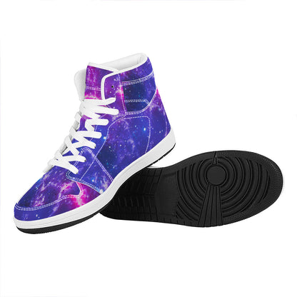 Dark Purple Universe Galaxy Space Print High Top Leather Sneakers