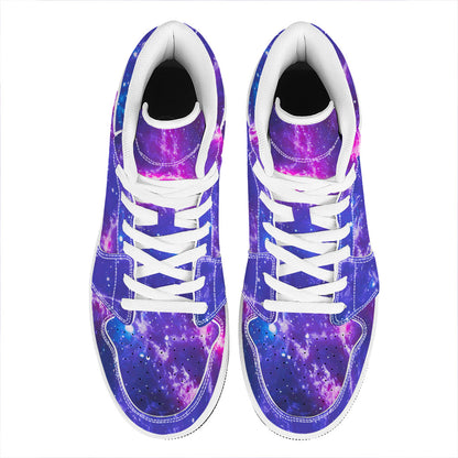 Dark Purple Universe Galaxy Space Print High Top Leather Sneakers