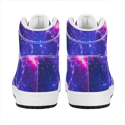 Dark Purple Universe Galaxy Space Print High Top Leather Sneakers