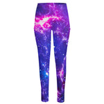 Dark Purple Universe Galaxy Space Print High-Waisted Pocket Leggings