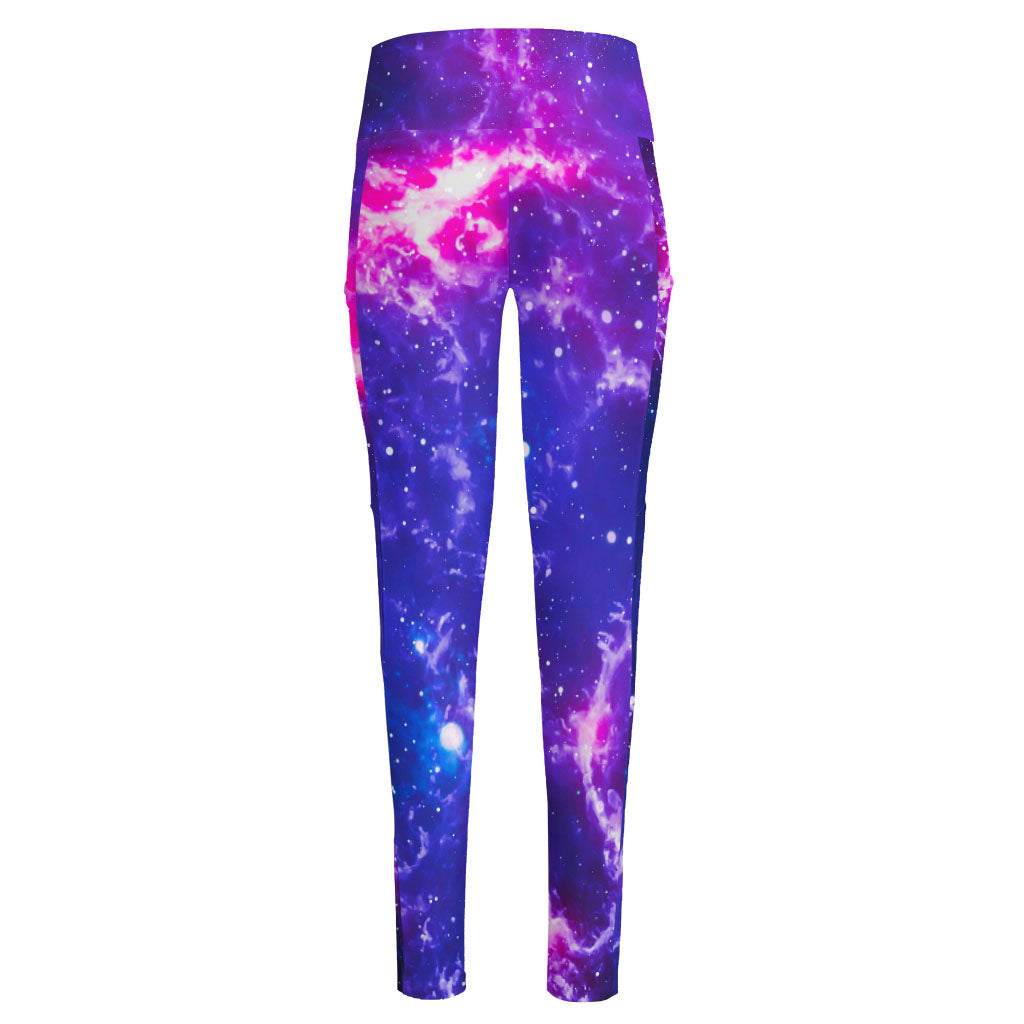 Dark Purple Universe Galaxy Space Print High-Waisted Pocket Leggings
