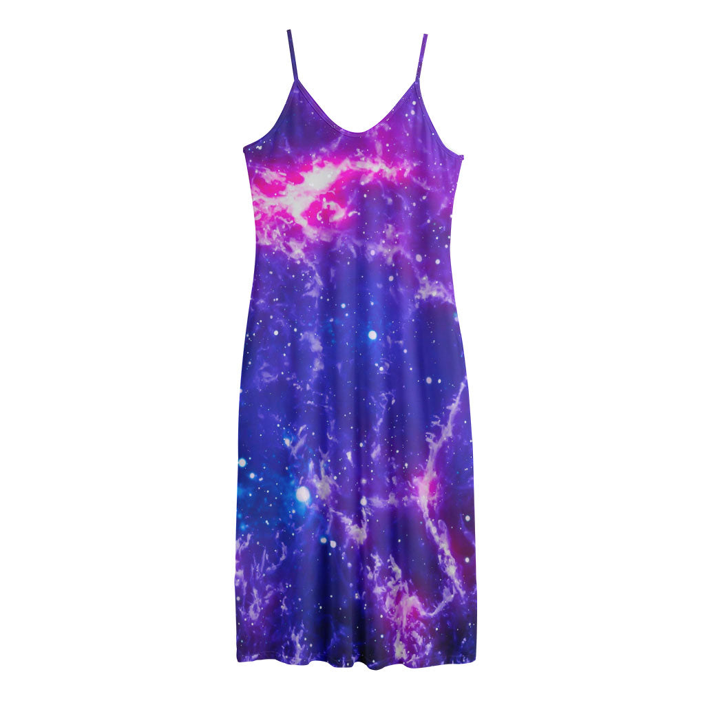 Dark Purple Universe Galaxy Space Print Jersey Midi Cami Dress